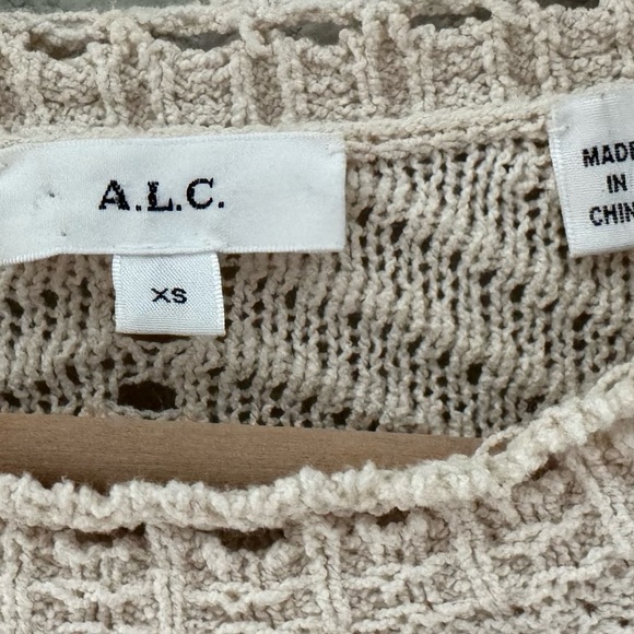 A.L.C. Intarsia Knit Sweater Crochet Cotton Pullover Puff Classic Minimalist XS - Picture 13 of 14